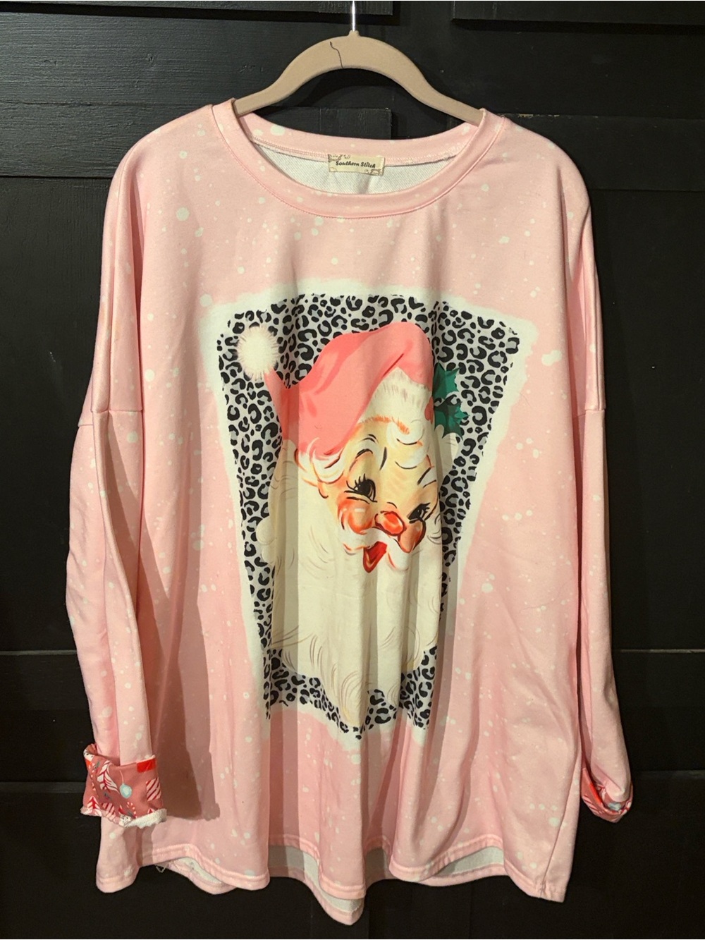 Pink Santa Graphic Women’s Long Sleeve Top by Southern Stitch
